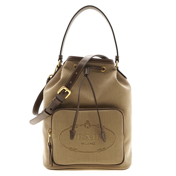 Prada Drawstring Bucket Shoulder Bag Jacquard New - Picture 2 of 6